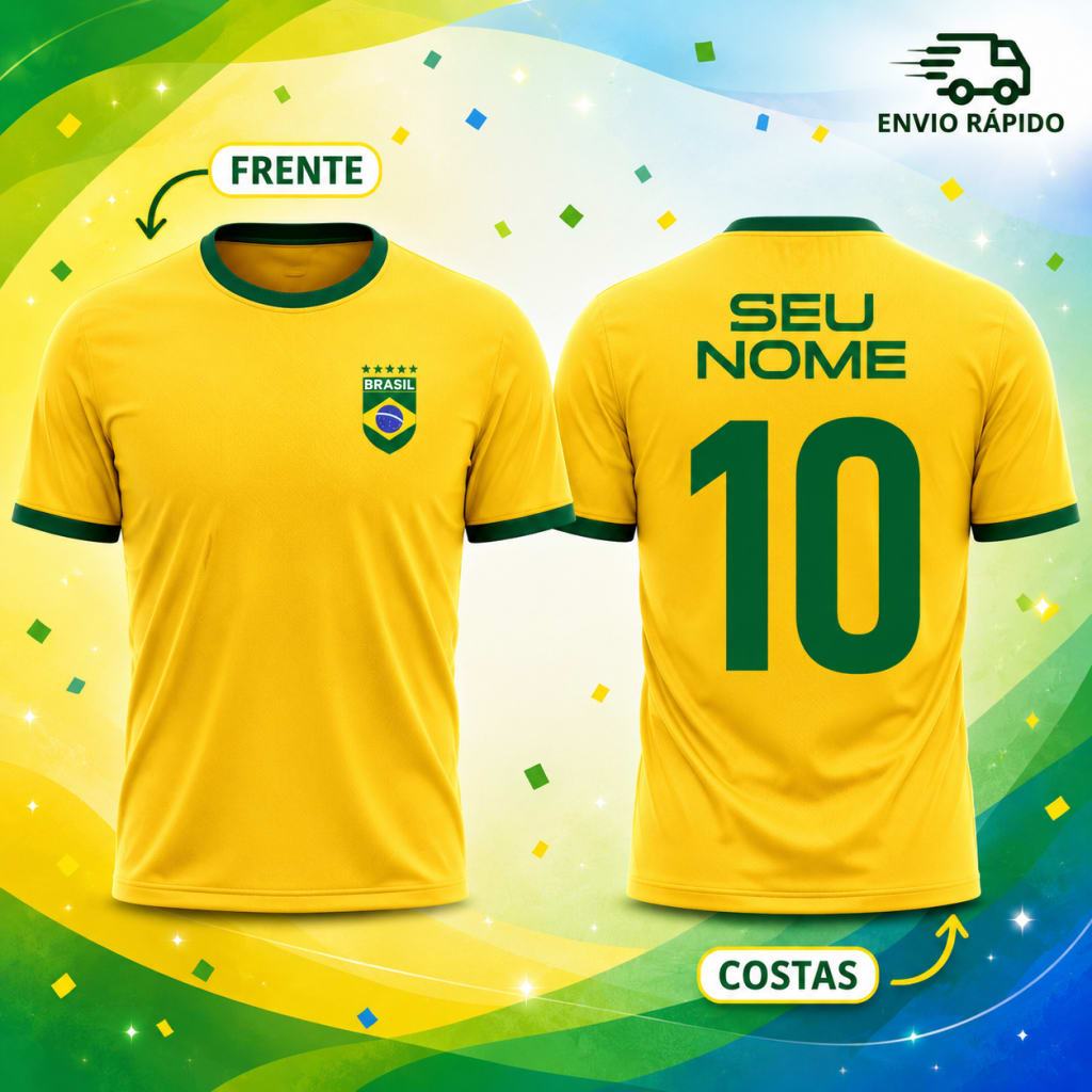 Camisa Brasil Copa 2026 Com Seu Nome - Algodão Unissex Torcida Patriota Brasil